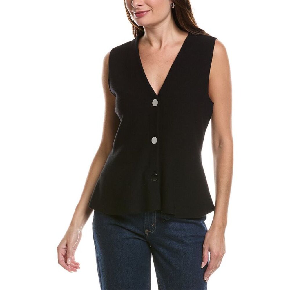 Anne Klein Womens  V-Neck Peplum Vest, Black